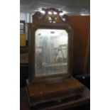 ANTIQUE MAHOGANY AND PARCEL GILT RECTANGULAR TOILET MIRROR, WITH CARVED AND GILT EAGLE PEDIMENT,