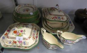 TWENTY FIVE PIECE COPELAND SPODE ?CHINESE ROSE? PATTERN POTTERY DINNER SERVICE FOR SIX PERSONS,