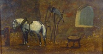 S. ALETTI (TWENTIETH CENTURY) OIL PAINTING ON BOARD Horse in a stable Signed 3 ½? x 6 ¾? (8.9cm x
