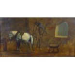 S. ALETTI (TWENTIETH CENTURY) OIL PAINTING ON BOARD Horse in a stable Signed 3 ½? x 6 ¾? (8.9cm x