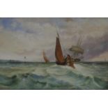 C.H. REVILL (TWENTIETH CENTURY) WATERCOLOUR DRAWING Fishing smacks and clipper on rough water Signed
