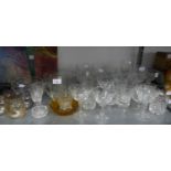 GOOD SELECTION OF CUT GLASS STEM WINES, SOME IN SETS OF FOUR, TWO CUT GLASS FRUIT BOWLS AND OTHER