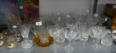 GOOD SELECTION OF CUT GLASS STEM WINES, SOME IN SETS OF FOUR, TWO CUT GLASS FRUIT BOWLS AND OTHER