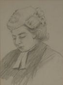 UNATTRIBUTED (TWENTIETH CENTURY) PENCIL DRAWING Bust portrait-female lawyer in courtroom dress