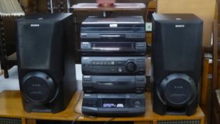 A SONY XB6 HI-FI SYSTEM, WITH SEPARATE SONY TURNTABLE PS-LX56 AND A PAIR OF S.A.W. LARGE SPEAKERS