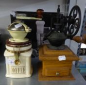 SILVER CREST MINCER IN BOX, DAVID BIRCHMARCA POTTERY AND METAL COFFEE GRINDER AND ANOTHER WITH