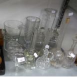 GOOD QUALITY GLASS ICE BUCKET, CUT GLASS VINAIGRETTE, SMALL ETCHED SHERRY DECANTER AND STOPPER,
