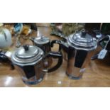 ELKINGTONS ?CARDINAL PLATE? ART DECO ELECTROPLATED TEA POT AND MATCHING HOT WATER JUG, with brown