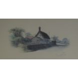 GELDART ARTIST SIGNED PRINT Thatched cottage, (133/750) 9? x 17? (22.9cm x 43.2cm) KING ARTIST