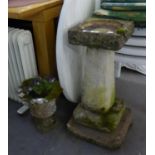 A BIRD BATH AND A SMALL RECONSTITUTED STONE GARDEN URN (2)