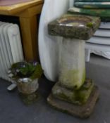 A BIRD BATH AND A SMALL RECONSTITUTED STONE GARDEN URN (2)