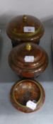 TWO MODERN CHINESE CLOISONNÉ BOWLS WITH COVERS, each decorated in dark tones with a profusion of