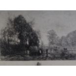 AFTER CAMILLE COROT ETCHING Riverscape with cattle, shepherd in the foreground Indistinctly signed