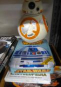 MODERN STAR WARS COLLECTABLES- BB-8 BATTERY OPERATED MODEL, TIN CONTAINING STORY BOOK, ACTIVITY