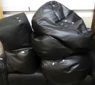 THREE BLACK IMITATION LEATHER LARGE BEAN BAG-TYPE FLOOR CUSHIONS AND ANOTHER SMALLER (MADE IN INDIA)