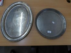 HOMELAND HANDMADE PEWTER CIRCULAR TRAY AND AN ELECTROPLATE OVAL SERVING PLATTER (2)