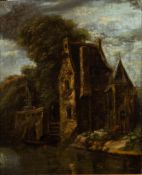 MANNER OF CORNELIS GERRITSZ DECKER (1625 - 1678) OIL PAINTING ON OAK PANEL A country house on the