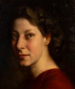 H.J. MOODY (TWENTIETH CENTURY) OIL PAINTING N CANVAS Female head portrait facing to the left