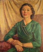 KENYON (MID TWENTIETH CENTURY) OIL PAINTING ON CANVAS Seated female portrait Signed and dated (19)56