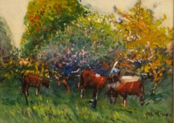 ALBERT WOODS (1871-1944) WATERCOLOUR DRAWING Rural landscape with cows in the fore ground Signed