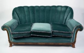 EARLY TWENTIETH CENTURY ART DECO INFLUENCED THREE PIECE LOUNGE SUITE, comprising: THREE SEATER