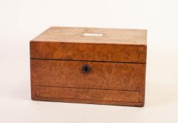 VICTORIAN BURR WALNUT TOILET BOX, of typical form with oblong mother of pearl cartouche to the top