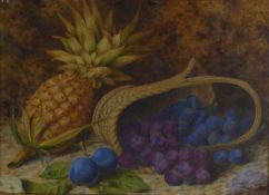 G. GARDNER (NINETEENTH CENTURY) WATERCOLOUR DRAWING Still life - pineapple and basket of grapes