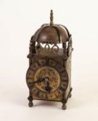 SMITH?S BRASS REPRODUCTION LANTERN CLOCK, the 4 ¼? Roman dial powered by a 7 jewel spring driven
