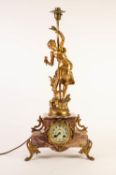 EARLY TWENTIETH CENTURY FRENCH GILT METAL MOUNTED PINK VEINED MARBLE MANTLE CLOCK, the 3"