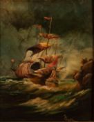 G. BELLINI? (TWENTIETH CENTURY) OIL PAINTING ON COPPER PANEL Galleon under sail Signed 9 ¼? x