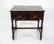 ANTIQUE AND LATER COMPOSITE OAK SIDE TABLE, the oblong top above a frieze drawer with geometric