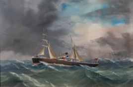 UNATTRIBUTED (TWENTIETH CENTURY) GOUACHE DRAWING The Greek steamship ?DALTON? in rough seas