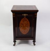 EDWARDIAN LINE AND MARQUETRY INLAID COAL PURDONIUM, the moulded oblong top with dentil moulded edge,