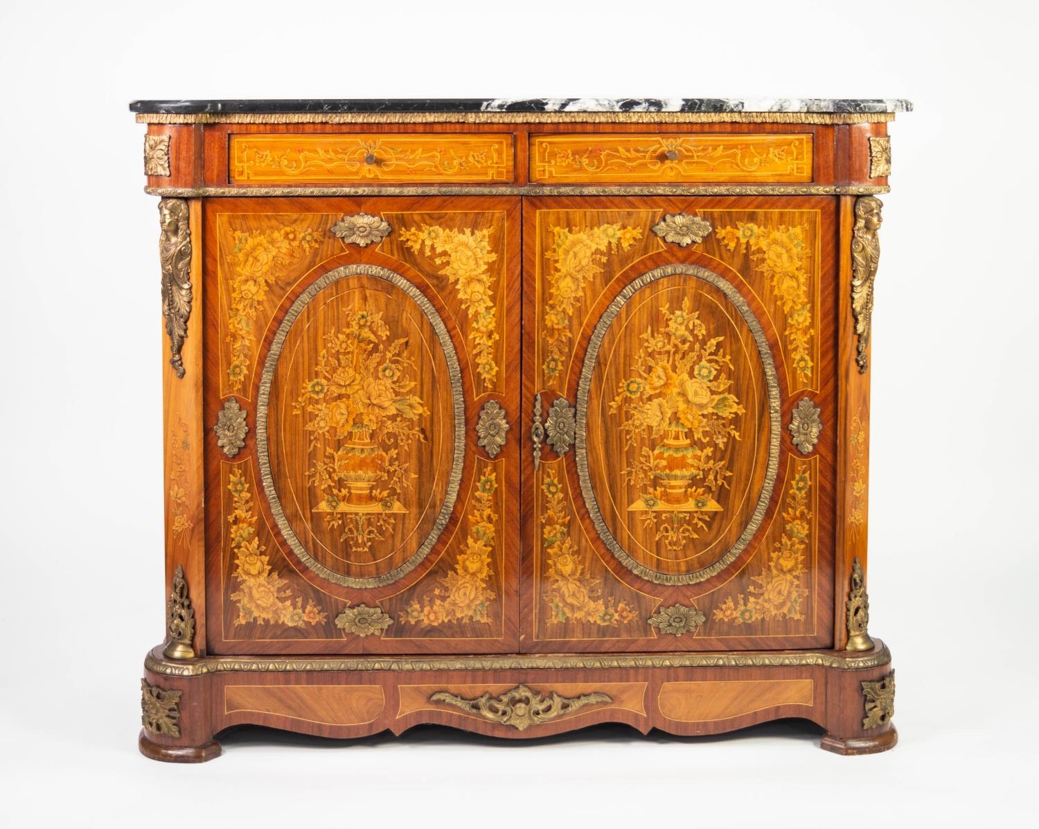 TWENTIETH CENTURY CONTINENTAL GILT METAL MOUNTED MAHOGANY AND INLAID SIDE CABINET WITH BLACK - Image 2 of 4