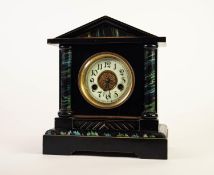 EARLY TWENTIETH CENTURY MANTEL CLOCK IN EBONISED AND MARBLE EFFECT CASE, the 4? Arabic dial with