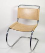 AFTER A DESIGN BY LUDWIG MIES VAN DER ROHE MODEL MR10 CREAM LEATHER AND CHROME CANTILEVER CHAIR C/R-