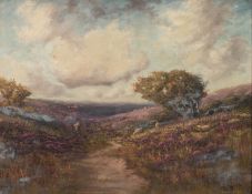 RICHARD GILL OF LEEDS (Exh. 1907) TWO SIMILAR OIL PAINTINGS ON CANVAS Landscapes, each with sheep