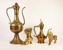 MIDDLE EASTERN ORNAMENTAL LARGE BRASS COFFEE POT AND COVER, 23 ½? (59.7cm) high, lacks knop and