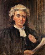 UNATTRIBUTED (TWENTIETH CENTURY) OIL ON CANVAS LAID ON BOARD Bust portrait of a female lawyer in