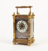 EARLY 20th CENTURY 'MADE IN FRANCE' STAMPED ATTRACTIVELY GILT BRASS CASED TIMEPIECE CARRIAGE