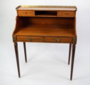 LINE INLAID AND GILT METAL MOUNTED LADY?S WRITING DESK, the top with pierced three quarter