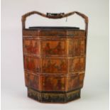 INTERESTING CHINESE QING DYNASTY WOODEN FOOD CARRIER, of octagonal form with two removable trays