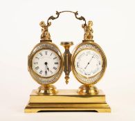 T. ARMSTRONG & BROS, EARLY TWENTIETH CENTURY BRASS COMBINED DESK CLOCK AND ANEROID BAROMETER, each