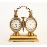 T. ARMSTRONG & BROS, EARLY TWENTIETH CENTURY BRASS COMBINED DESK CLOCK AND ANEROID BAROMETER, each