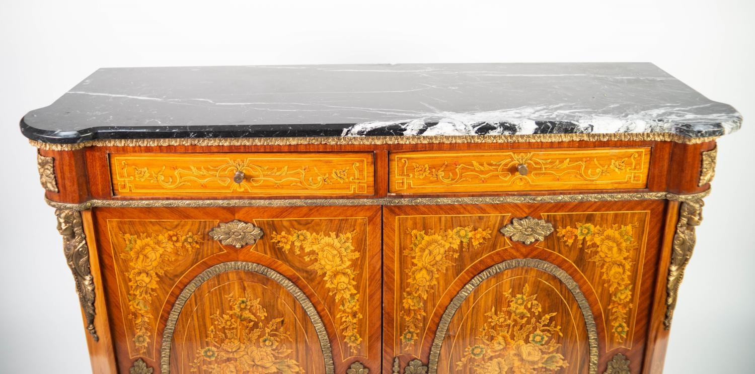 TWENTIETH CENTURY CONTINENTAL GILT METAL MOUNTED MAHOGANY AND INLAID SIDE CABINET WITH BLACK - Image 3 of 4