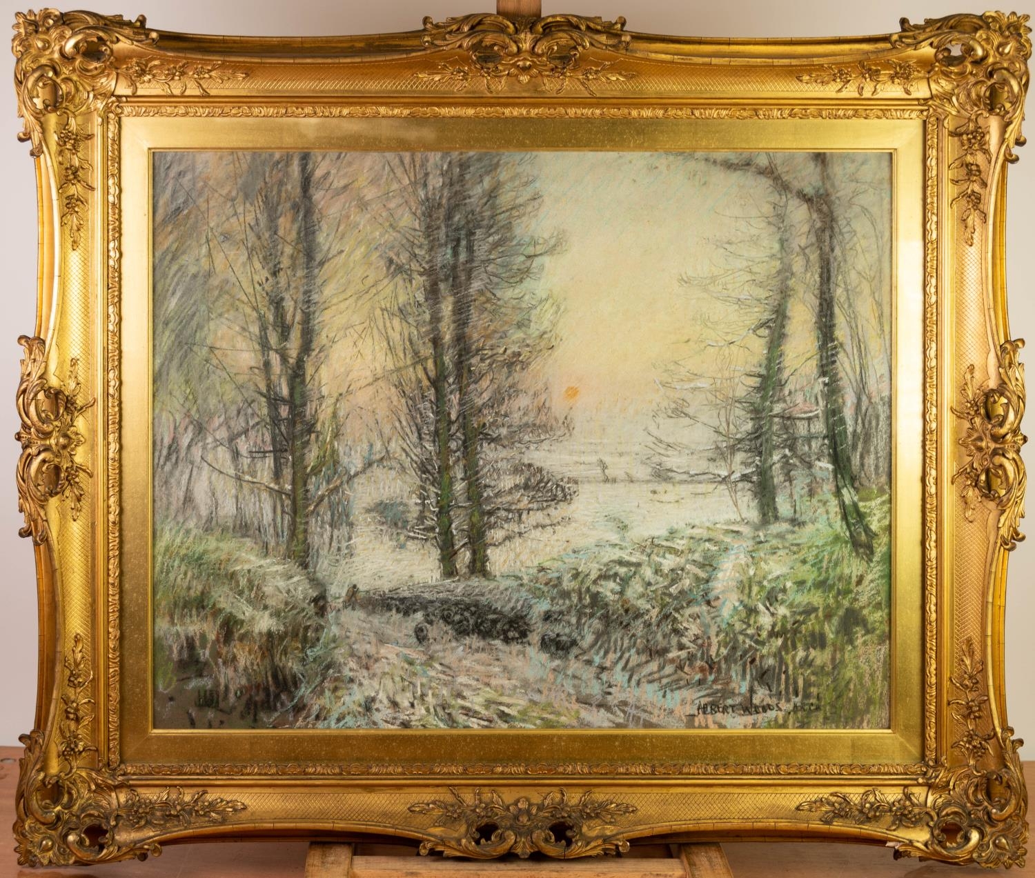 ALBERT WOODS (1871-1944) PASTEL DRAWING Winter landscape with trees in the foreground Signed 18 ½? x - Image 3 of 4