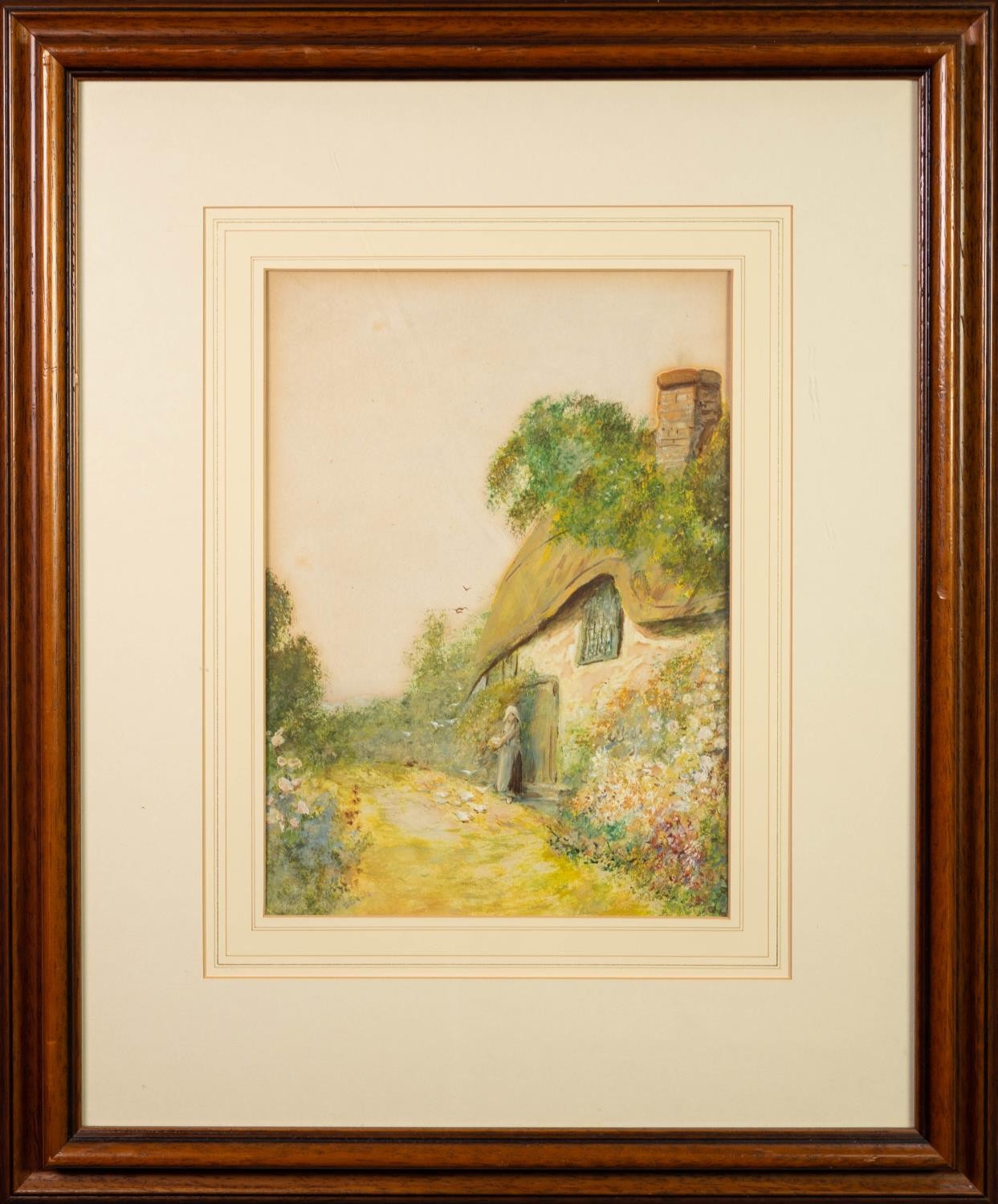 FREDERICK HAYES WATERCOLOUR WITH BODYCOLOUR Surrey Cottage Garden Signed lower left, titled on - Image 2 of 2