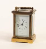 SWISS MADE BRASS MINIATURE CARRIAGE CLOCK BY MATTHEW NORMAN, of typical form, 3 ½? (8.9cm) high,