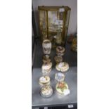 AYNSLEY 'PEMBROKE' CHINA SMALL VASE; NINE DECORATIVE CHINA SMALL boxes; a brass framed glass small