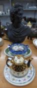 MIXED LOT OF CERAMICS, to include: BLACK PLASTER CLASSICAL MALE BUST, after the antique, MAIOLICA